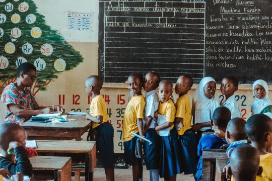 group-african-children-classroom-line-mark-their-books